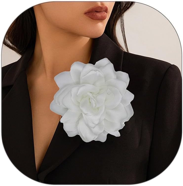 Decixde Satin Fabric Rose Flower Brooches - Handmade Floral Accessory for Wedding Party Dance Banquet Ceremony - Size: 4.72in - Image 1